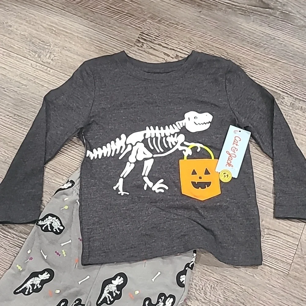 Cat & Jack Halloween Dinosaur Print Kids Joggers w/ Long Sleeve Matching Shirt